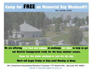 Spend Memorial Day Weekend with us for free and help us with our Work Weekend.