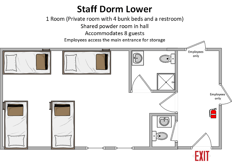 Staff Dorm, lower level layout.